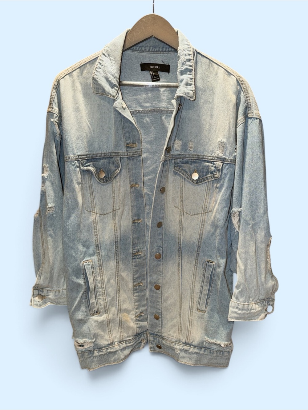 Forever 21 Light Wash Distressed Denim Jacket
